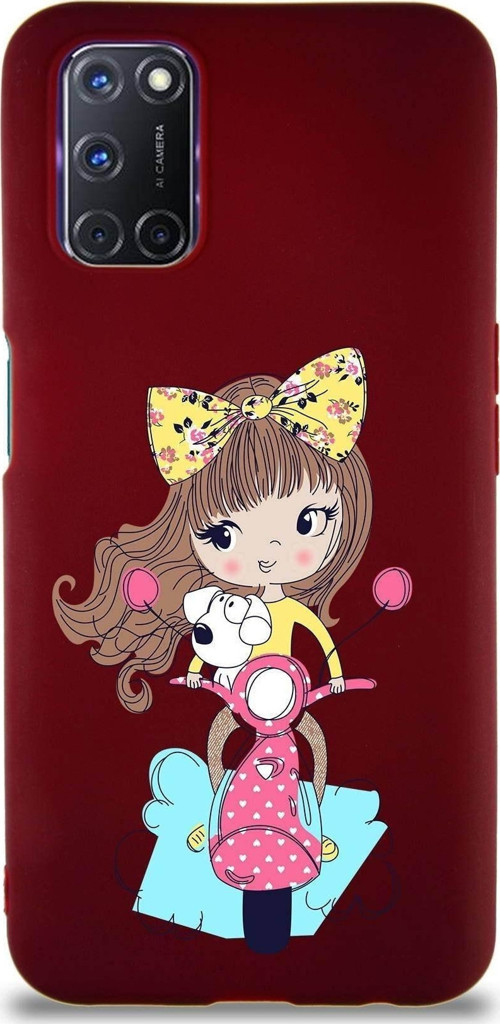 Oppo A52 Soft Premier Kapak Vespagirl Tasarımlı Silikon Kılıf - Mürdüm