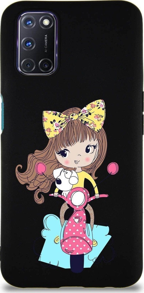 Oppo A52 Soft Premier Kapak Vespagirl Tasarımlı Silikon Kılıf - Siyah