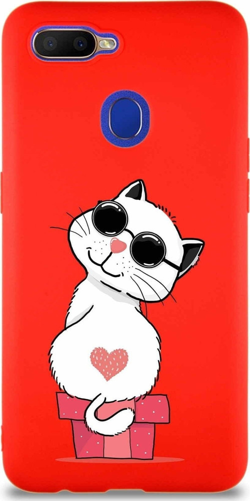 Oppo A5S Soft Premier Kapak Coolcat Tasarımlı Silikon Kılıf - Kırmızı
