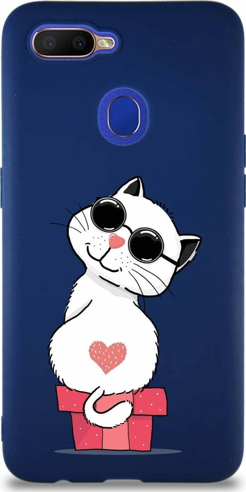 Oppo A5S Soft Premier Kapak Coolcat Tasarımlı Silikon Kılıf - Lacivert