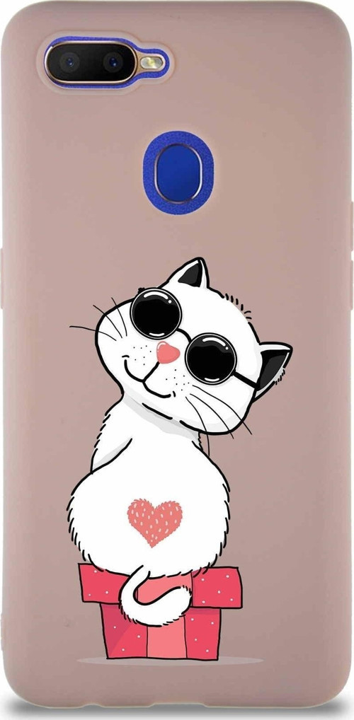Oppo A5S Soft Premier Kapak Coolcat Tasarımlı Silikon Kılıf - Pudra