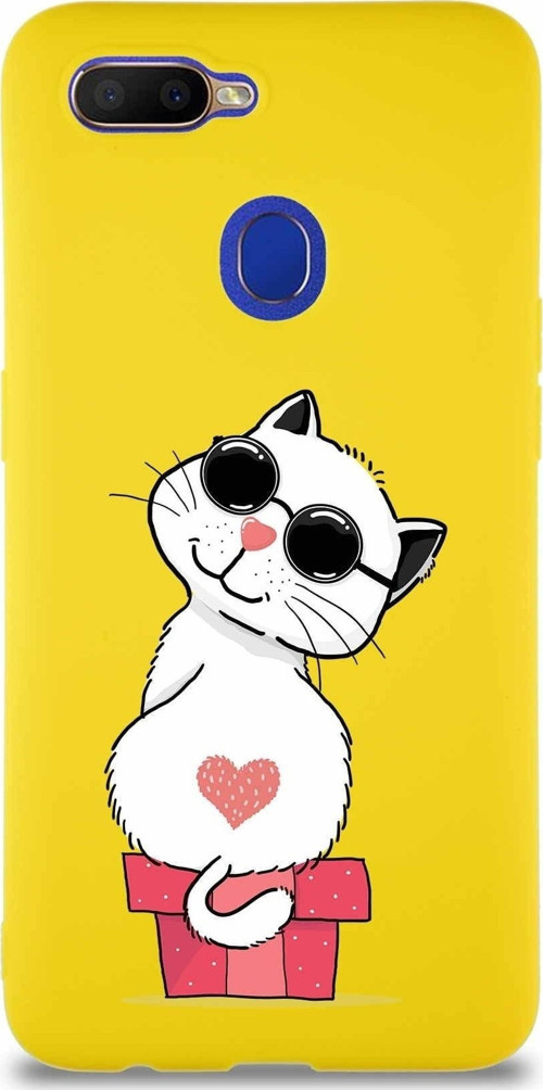 Oppo A5S Soft Premier Kapak Coolcat Tasarımlı Silikon Kılıf - Sarı