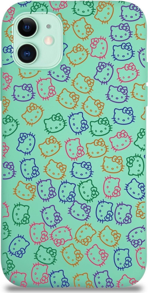 Apple Iphone 11 Uyumlu Lansman Kılıf Hello Kitty Tasarımlı Içi Kadife Kapak-Su Yeşili