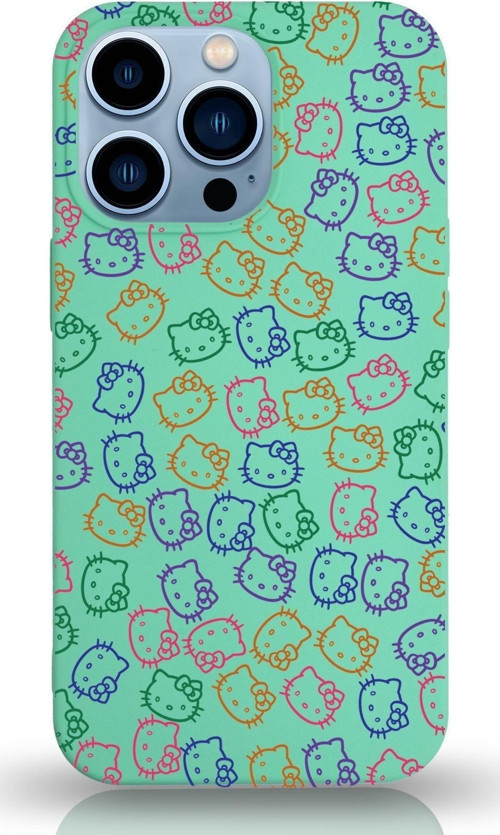 Apple Iphone 13 Pro Uyumlu Lansman Kılıf Hello Kitty Tasarımlı Içi Kadife Kapak-Su Yeşili