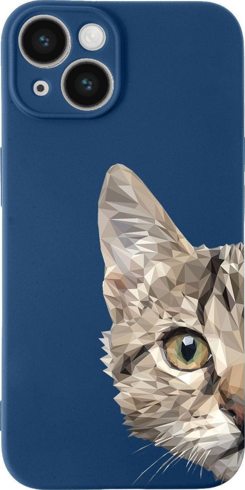 Apple Iphone 14 Uyumlu Lansman Kılıf Catface Tasarımlı Içi Kadife Kapak-Lacivert