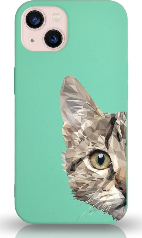 Apple Iphone 13 Uyumlu Lansman Kılıf Catface Tasarımlı Içi Kadife Kapak-Su Yeşili