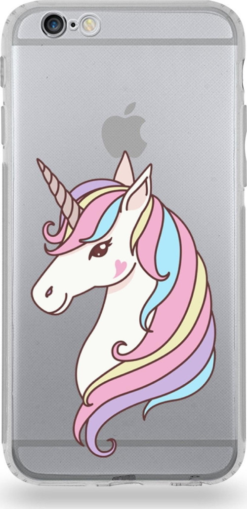 Apple Iphone 6 Uyumlu Kamera Korumalı Kapak Unicorn Tasarımlı Silikon Şeffaf Kılıf