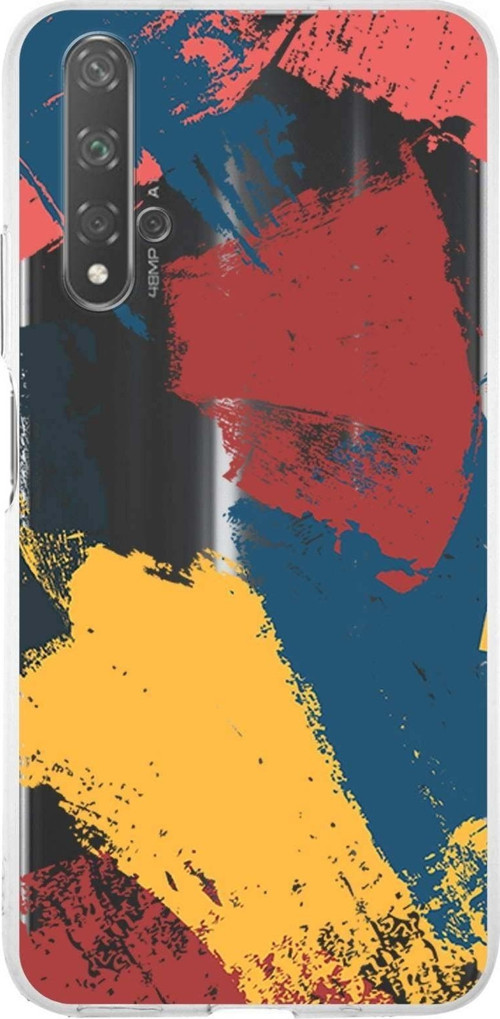 Huawei Honor 20 Lite Uyumlu Kapak Brush Stroke Tasarımlı Şeffaf Silikon Kılıf
