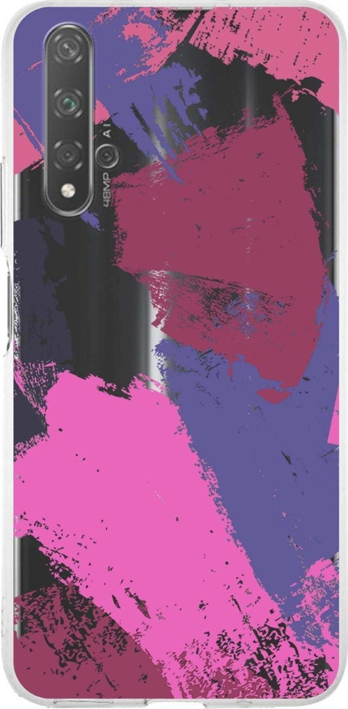 Huawei Honor 20 Lite Uyumlu Kapak Brush Stroke Tasarımlı Şeffaf Silikon Kılıf