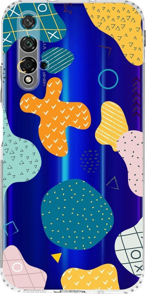 Huawei Honor 20 Uyumlu Kamera Korumalı Kapak Geometrik Şekiller Tasarımlı Şeffaf Kılıf