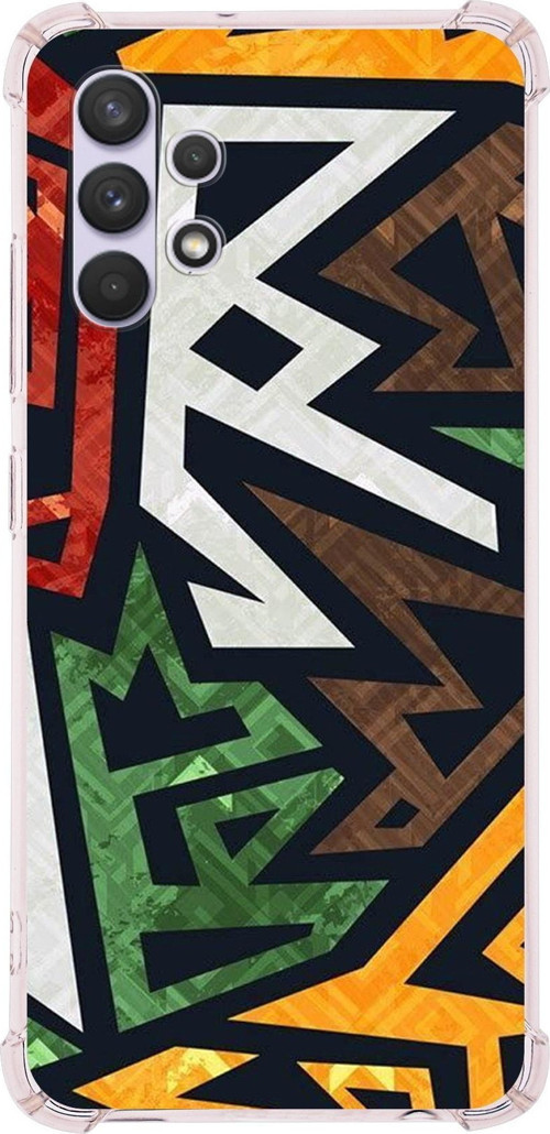 Galaxy A32 Uyumlu Köşe Korumalı Antişok Kapak Soyut Grafiti Tasarımlı Şeffaf Kılıf