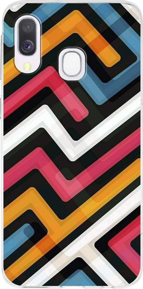 Galaxy A40 Uyumlu Uyumlu Kapak Labirent Grafiti Tasarımlı Şeffaf Silikon Kılıf