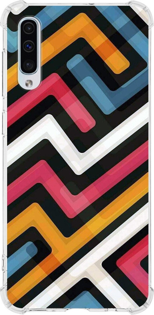 Galaxy A50 Uyumlu Köşe Korumalı Antişok Kapak Labirent Tasarımlı Şeffaf Kılıf