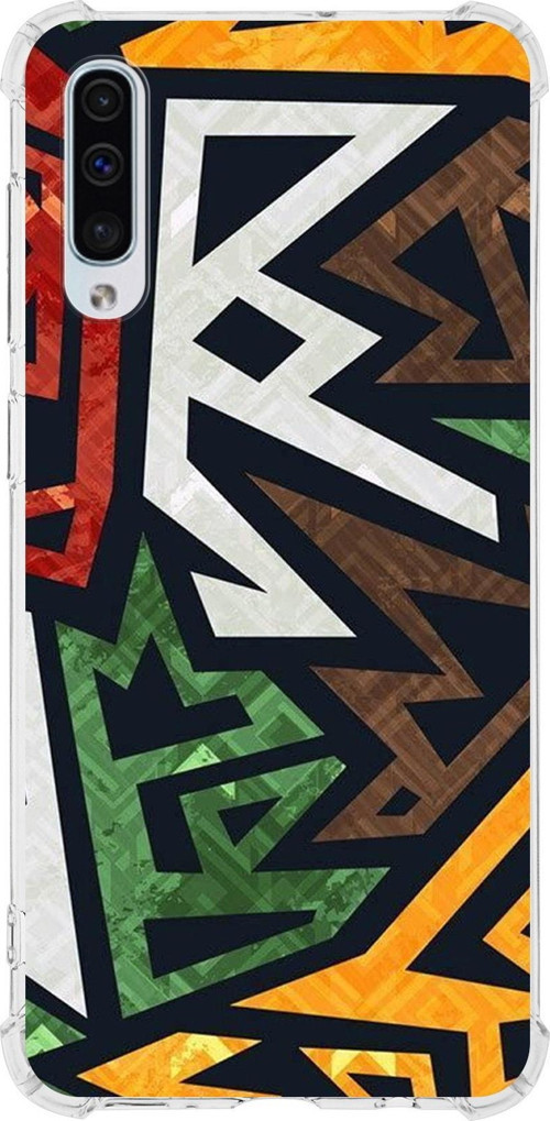 Galaxy A50 Uyumlu Köşe Korumalı Antişok Kapak Soyut Grafiti Tasarımlı Şeffaf Kılıf