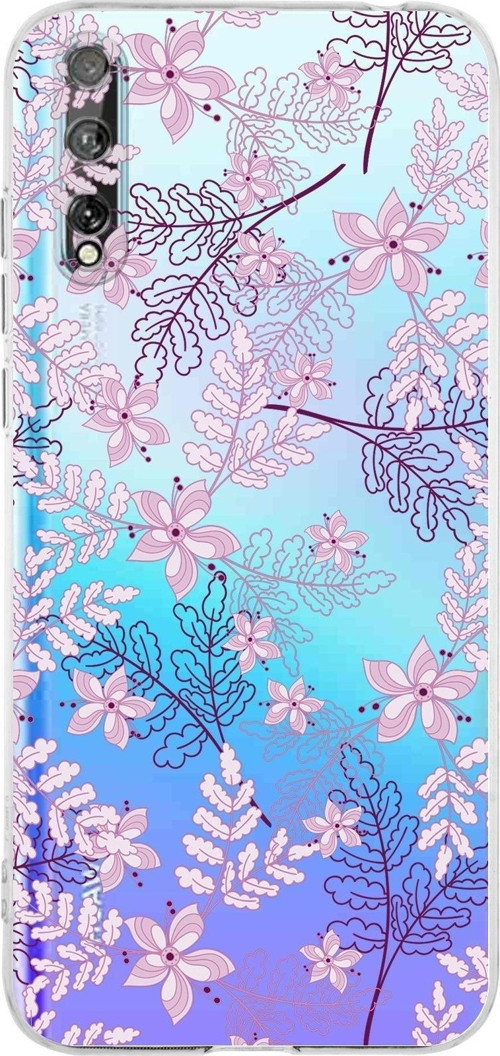 Huawei P Smart S Kamera Korumalı Kapak Floral Pudra Tasarımlı Şeffaf Kılıf