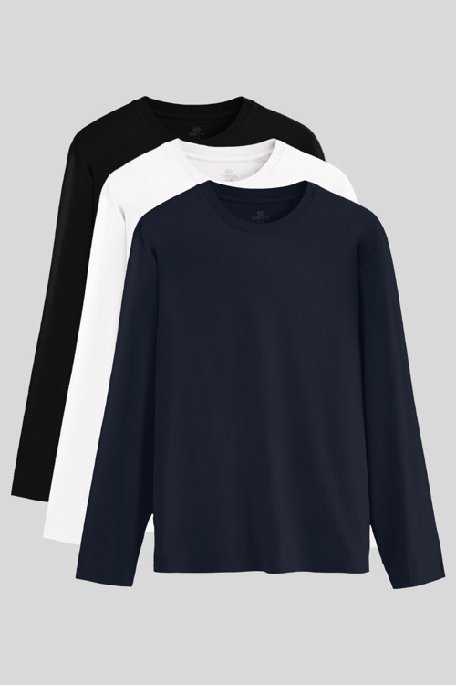 Standart Fit Basic O Yaka3lü Paket Siyah-Beyaz-Lacivert Erkek T-Shirt87997