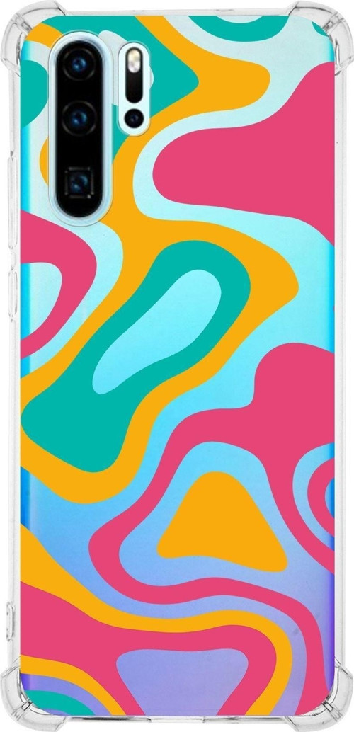 Huawei P30 Pro Köşe Korumalı Antişok Kapak Renkli Desen Tasarımlı Şeffaf Kılıf