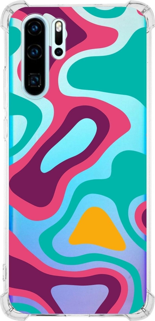 Huawei P30 Pro Köşe Korumalı Antişok Kapak Renkli Desen Tasarımlı Şeffaf Kılıf