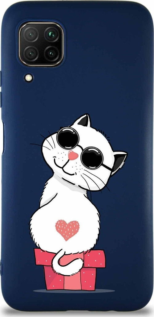 Huawei P40 Lite Soft Premier Kapak Coolcat Tasarımlı Silikon Kılıf - Lacivert
