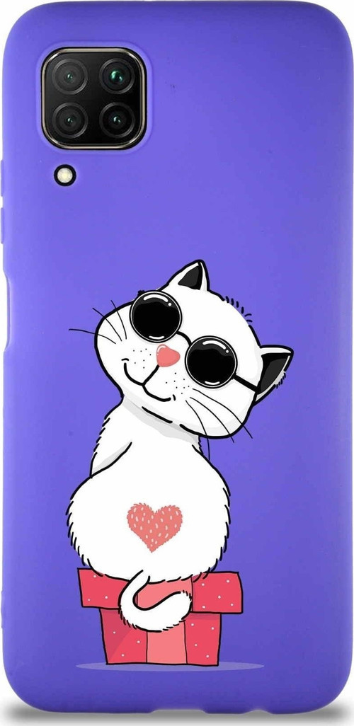 Huawei P40 Lite Soft Premier Kapak Coolcat Tasarımlı Silikon Kılıf - Mor
