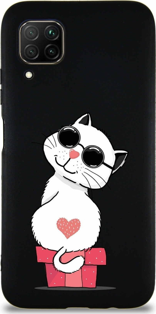 Huawei P40 Lite Soft Premier Kapak Coolcat Tasarımlı Silikon Kılıf - Siyah