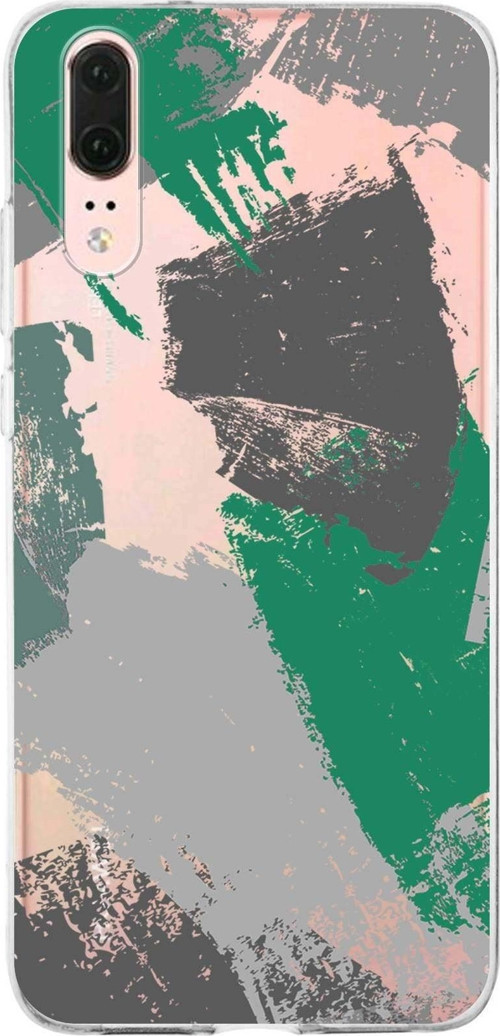 Huawei P20 Uyumlu Kapak Brush Stroke Tasarımlı Şeffaf Silikon Kılıf