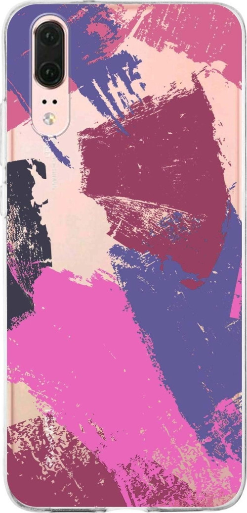 Huawei P20 Uyumlu Kapak Brush Stroke Tasarımlı Şeffaf Silikon Kılıf