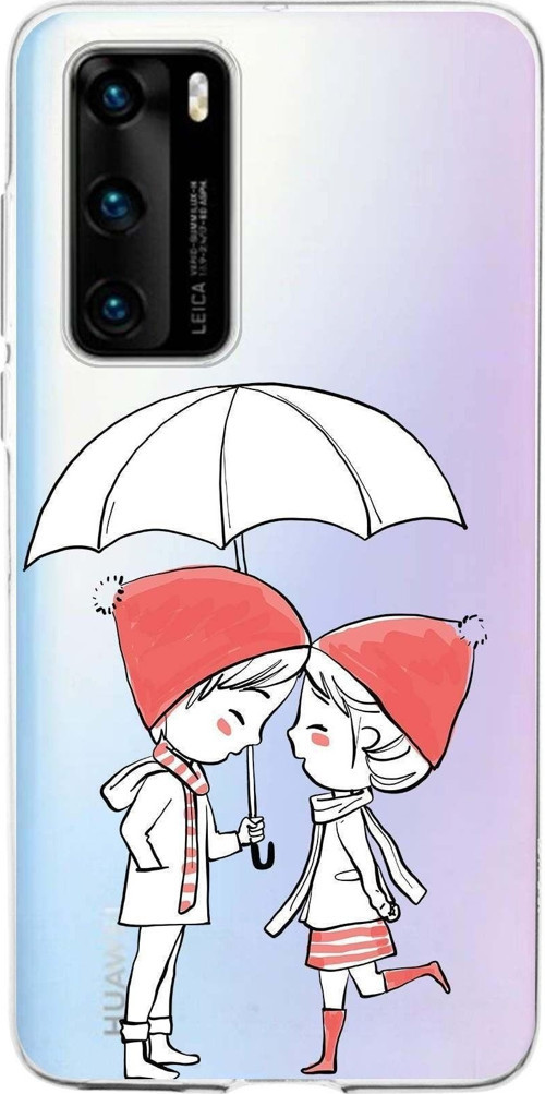 Huawei P40 Uyumlu Kapak Aşk Tasarımlı Şeffaf Silikon Kılıf