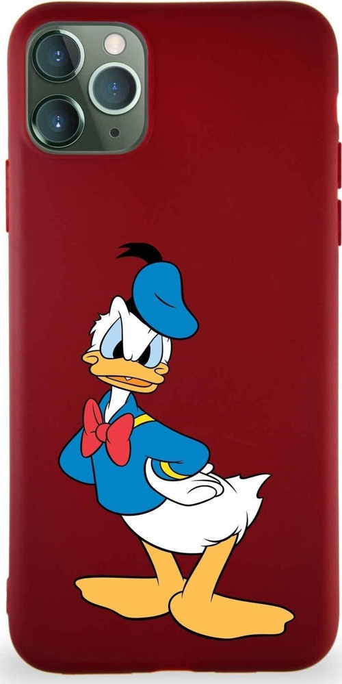 Iphone 11 Pro Max Uyumlu Soft Premier Kapak Donald Duck-D Tasarımlı Silikon Kılıf - Mürdüm