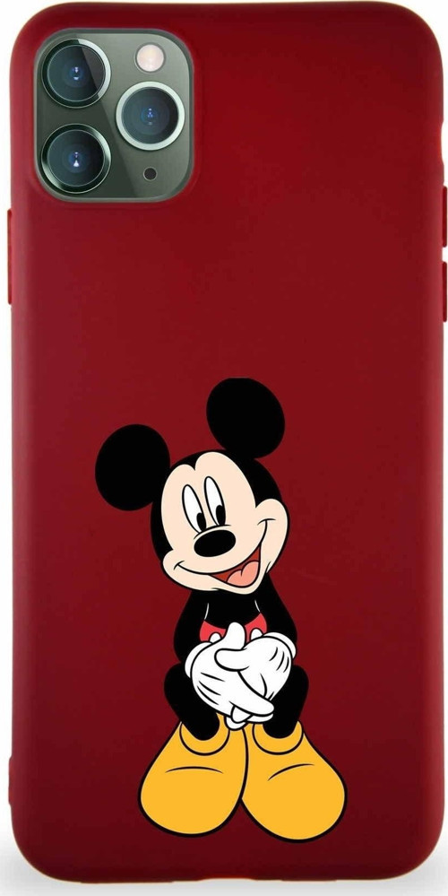 Iphone 11 Pro Max Uyumlu Soft Premier Kapak Mickey Mouse-A Tasarımlı Silikon Kılıf - Mürdüm