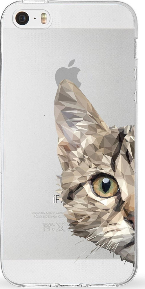 Iphone 5Se Uyumlu Kapak Catface Tasarımlı Şeffaf Silikon Kılıf