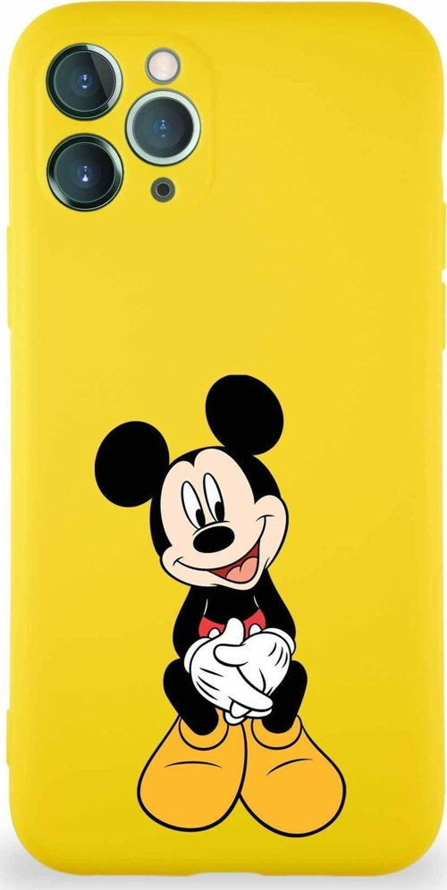 Iphone 11 Pro Soft Premier Kapak Mickey Mouse-A Tasarımlı Silikon Kılıf - Sarı Uyumlu