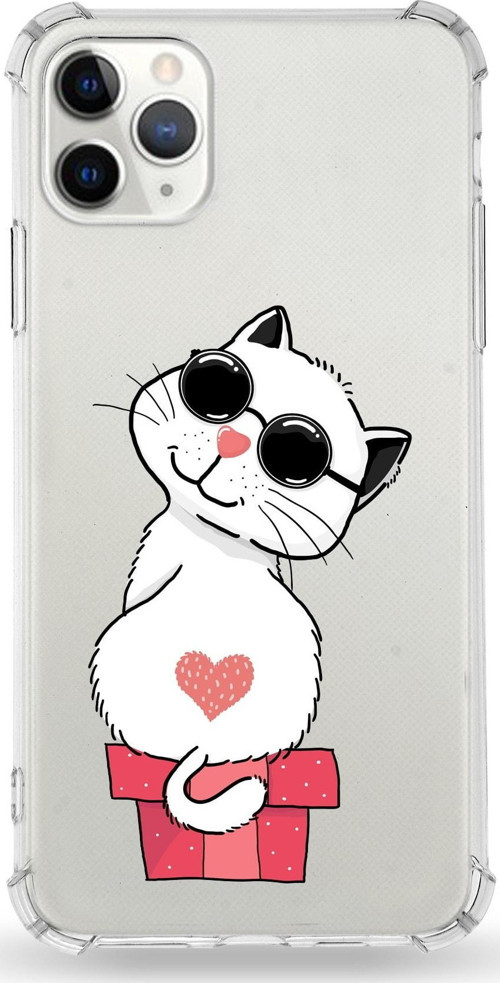 Iphone 11 Pro Uyumlu Darbe Emici Antişok Kapak Coolcat Tasarımlı Şeffaf Silikon Kılıf