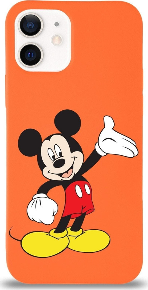Iphone 12 Uyumlu Lansman Kılıf Mickey Mouse Tasarımlı Altı Kapalı Içi Kadife Kaplı Kapak