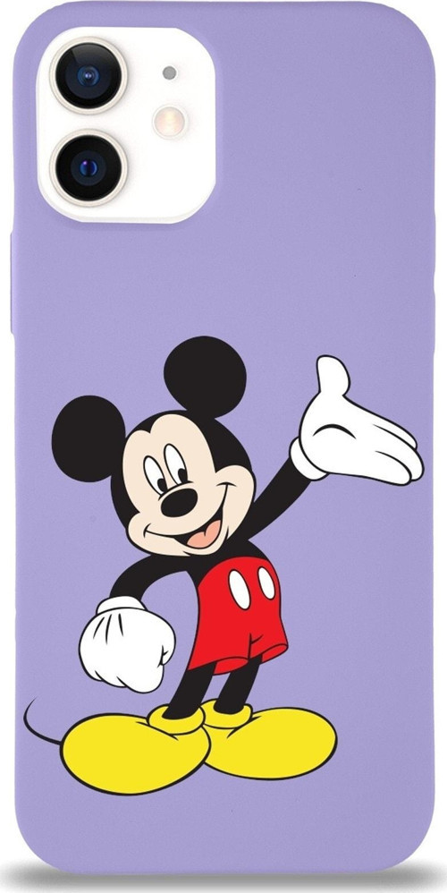 Iphone 12 Uyumlu Lansman Kılıf Mickey Mouse Tasarımlı Altı Kapalı Içi Kadife Kaplı Kapak