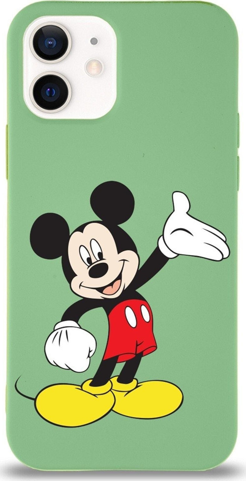 İphone 12 Uyumlu Lansman Kılıf Mickey Mouse Tasarımlı Altı Kapalı Içi Kadife Kaplı Kapak