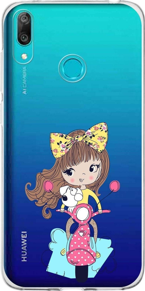 Huawei Y7 2019 Uyumlu Kapak Vespagirl Tasarımlı Şeffaf Silikon Kılıf