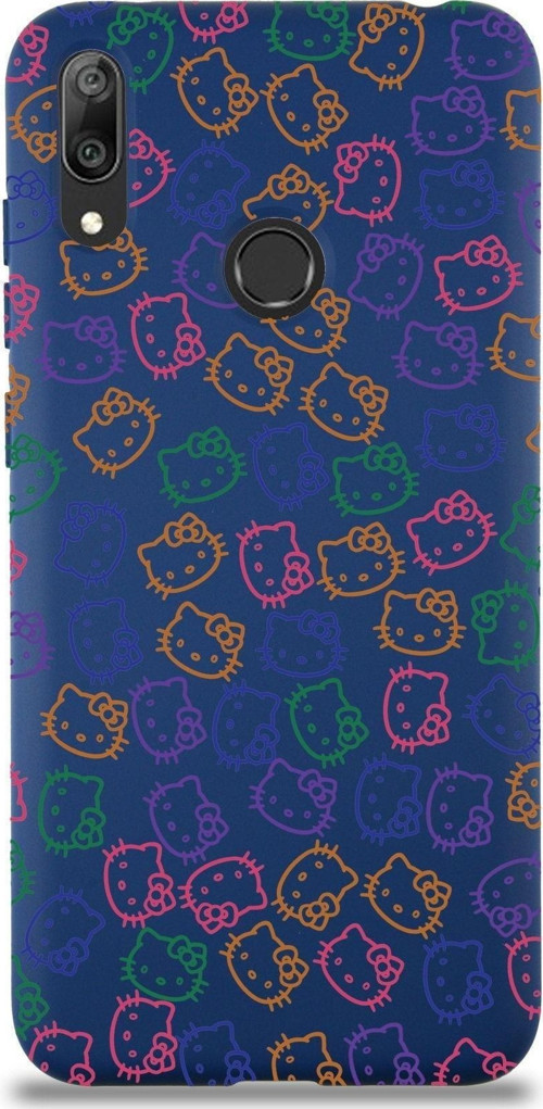 Huawei Y7 2019 Uyumlu Lansman Kılıf Hello Kitty Tasarımlı Içi Kadife Kapak-Lacivert
