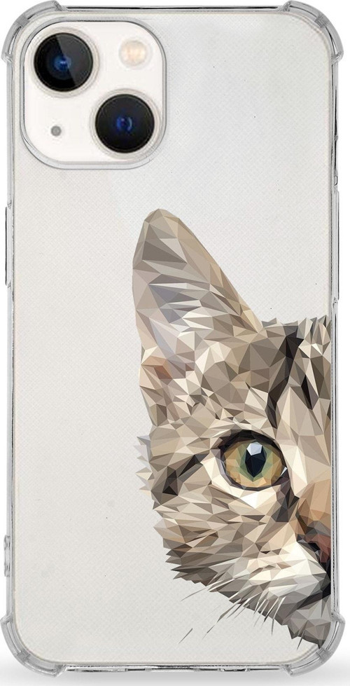Iphone 13 Mini Uyumlu Darbe Emici Antişok Kapak Catface Tasarımlı Silikon Şeffaf Kılıf