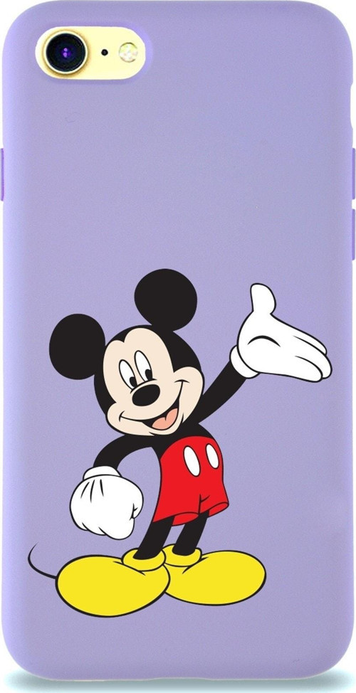 Iphone 8 Uyumlu Lansman Kılıf Mickey Mouse Tasarımlı Altı Kapalı Içi Kadife Kaplı Kapak