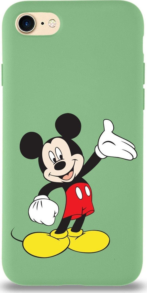 Iphone 8 Uyumlu Lansman Kılıf Mickey Mouse Tasarımlı Altı Kapalı Içi Kadife Kaplı Kapak