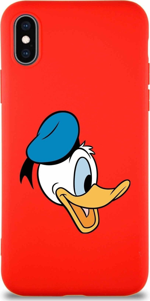 Iphone X Uyumlu Soft Premier Donald Duck-F Tasarımlı Silikon Kılıf - Kırmızı