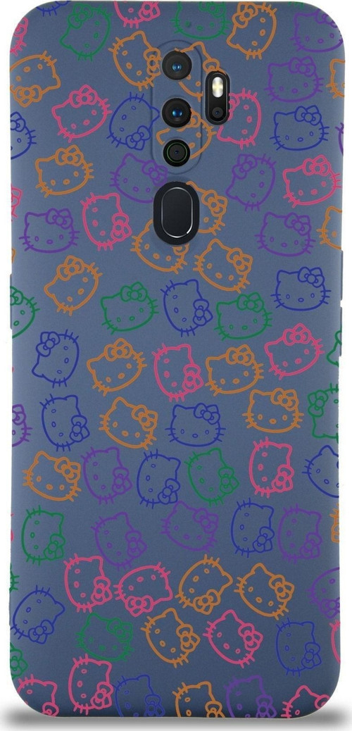Oppo A9 2020 Uyumlu Lansman Kılıf Hello Kitty Tasarımlı Içi Kadife Kapak-Petrol Mavisi
