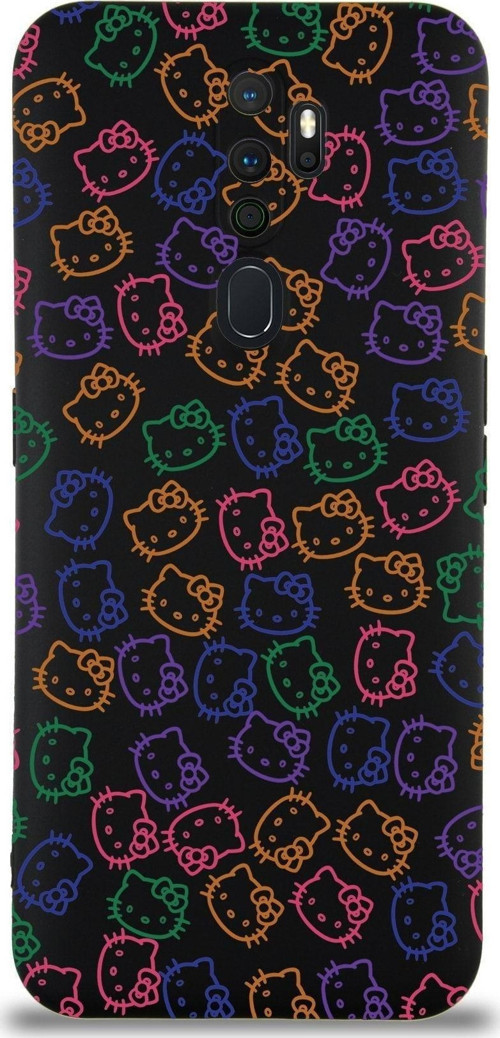 Oppo A9 2020 Uyumlu Lansman Kılıf Hello Kitty Tasarımlı Içi Kadife Kapak-Siyah