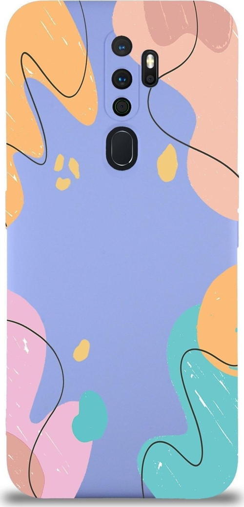 Oppo A9 2020 Uyumlu Lansman Kılıf Karışık Renkler Tasarımlı Içi Kadife Kapak-Lila