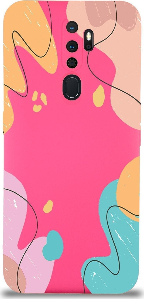 Oppo A9 2020 Uyumlu Lansman Kılıf Karışık Renkler Tasarımlı Içi Kadife Kapak-Neon Pembe