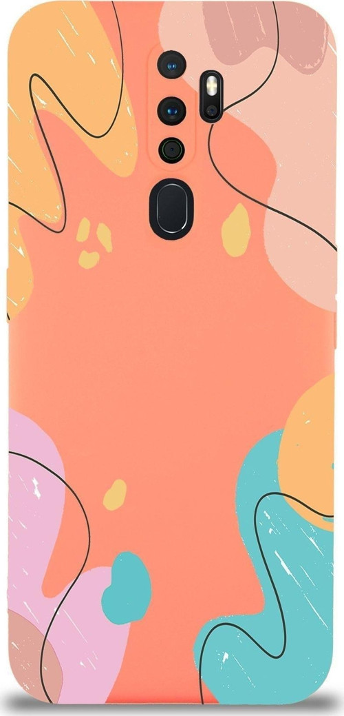 Oppo A9 2020 Uyumlu Lansman Kılıf Karışık Renkler Tasarımlı Içi Kadife Kapak-Turuncu