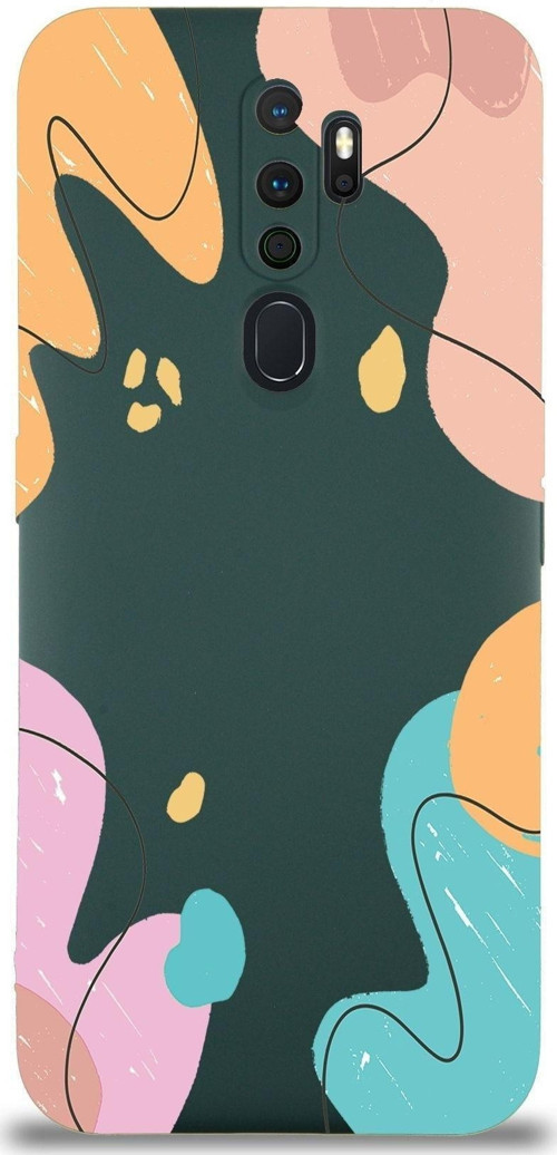 Oppo A9 2020 Uyumlu Lansman Kılıf Karışık Renkler Tasarımlı Içi Kadife Kapak-Yeşil