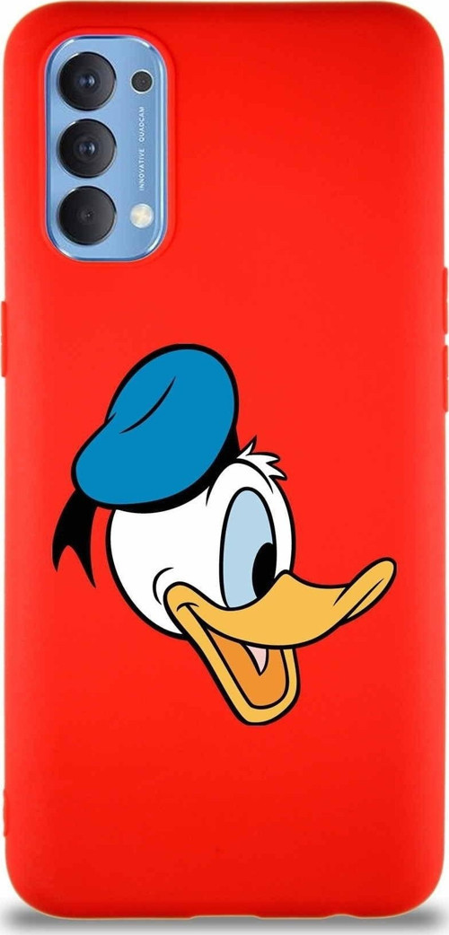 Oppo Reno 4 Soft Premier Kapak Donald Duck-F Tasarımlı Silikon Kılıf - Kırmızı