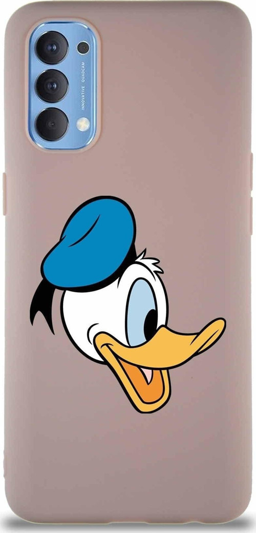 Oppo Reno 4 Soft Premier Kapak Donald Duck-F Tasarımlı Silikon Kılıf - Pudra